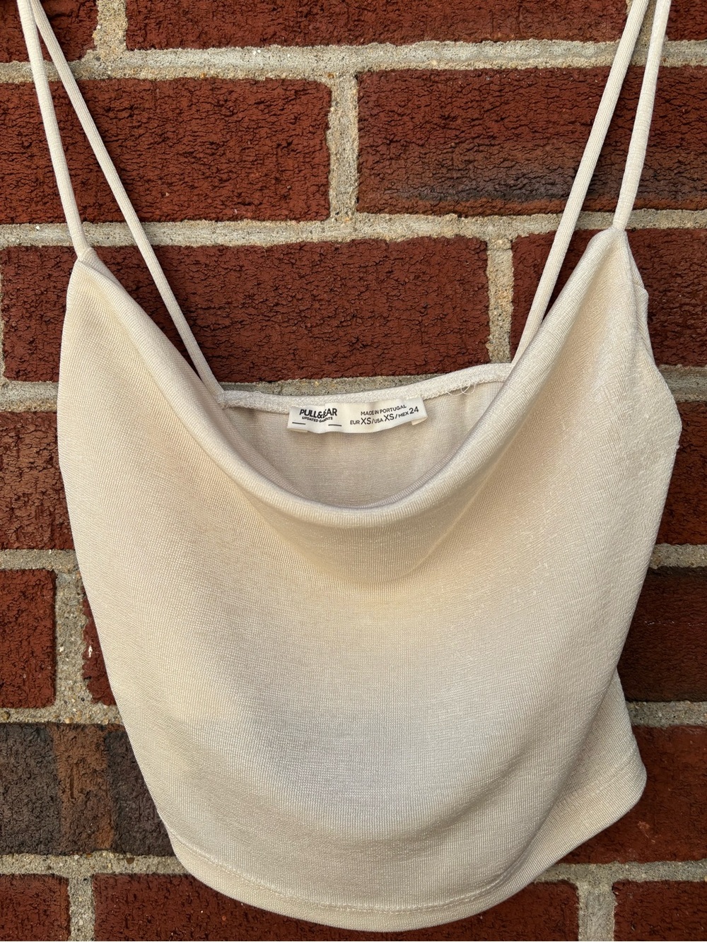 Pull & Bear White Cowl Neck Crop Top Womens XS Y2K Minimalist Cami - Picture 2 of 6